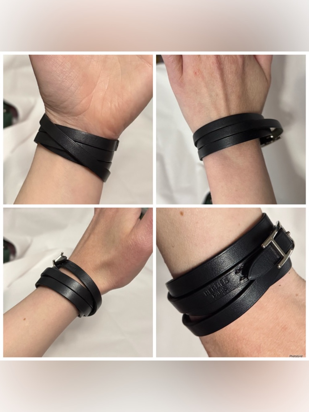 Hermès AUTHENTIC Silver & Black Leather Behapi Api Double Tour Bracelet - Picture 11 of 16